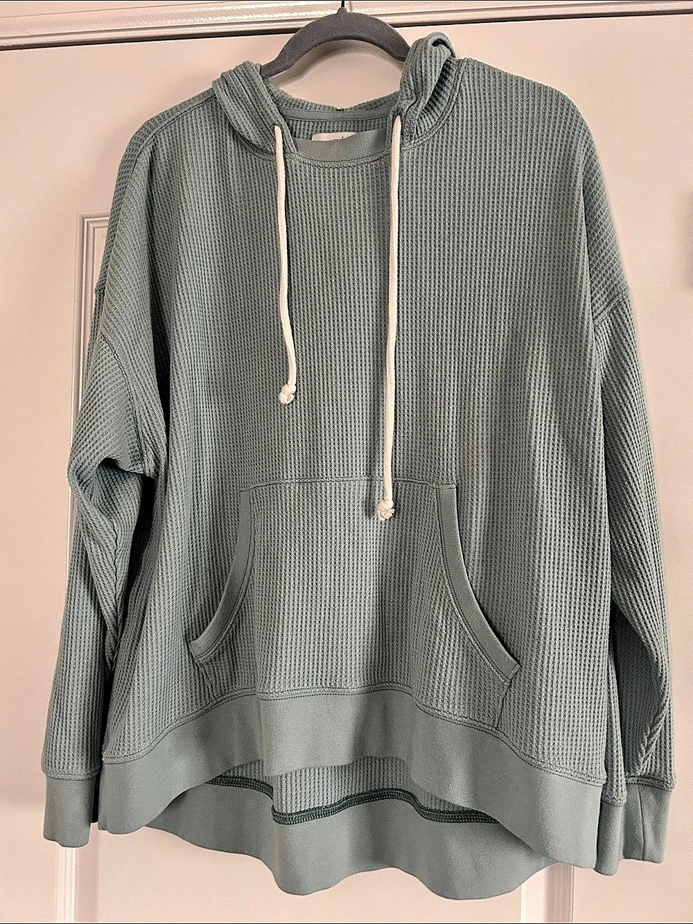 Aerie Cozy Waffle Hoodie Waffle Knit Pullover Hoodie Green Medium